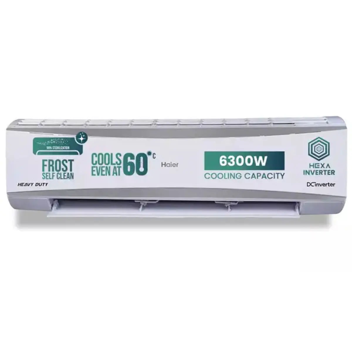 Haier 2 Ton 3 Star HEXA Inverter Split AC (6300 Watts, Copper, 7 in 1 Convertible, Heavy Duty, HD Filter, Frost Self Clean, Cools at 60°C, 20 mtrs Air Throw - HSU24HD-ANW3BN-INV- White)