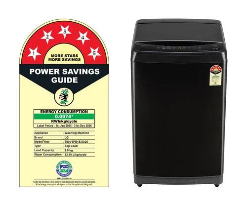 LG 9Kg Top Load Washing Machine, Inbuilt Heater, Platinum Black T90V4PB1S