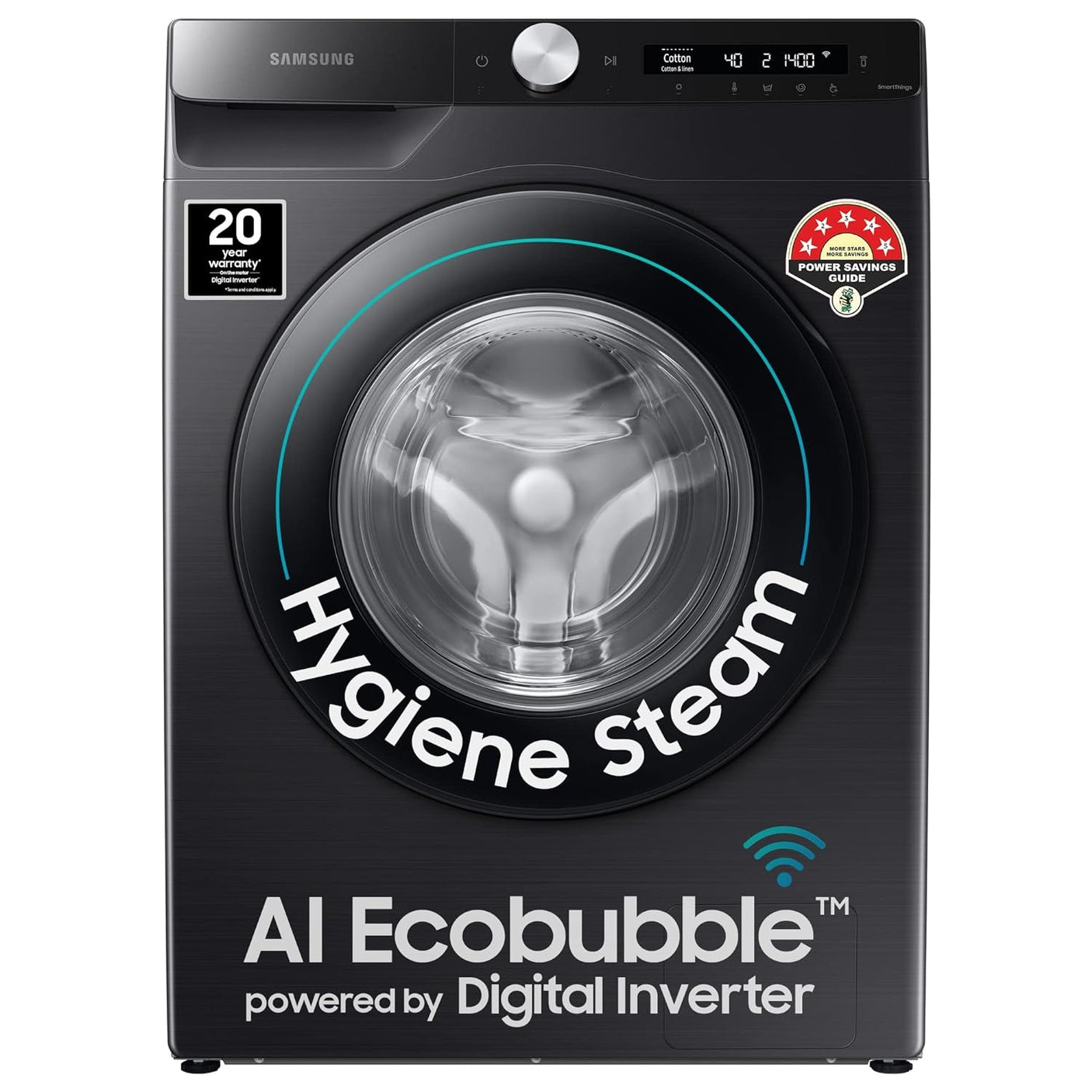 Samsung 12 kg, 5 star, Eco Bubble Technology, AI Control , Wi-Fi, Digital Inverter Motor, Fully-Automatic Front Load Washing Machine Appliance (WW12T504DAB/TL, Hygiene Steam, Black Caviar)
