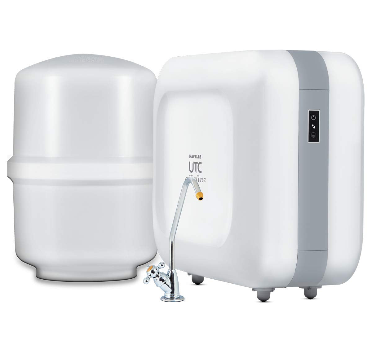 Havells UTC Alkaline 8L Water Purifier, 360-degree rotation Faucet, Cu+Zn+natural minerals, 8 stage Purification, Plasto-Steel tank, RO+UV, (Grey & White), Suitable for Borwell,tanker, municipal water