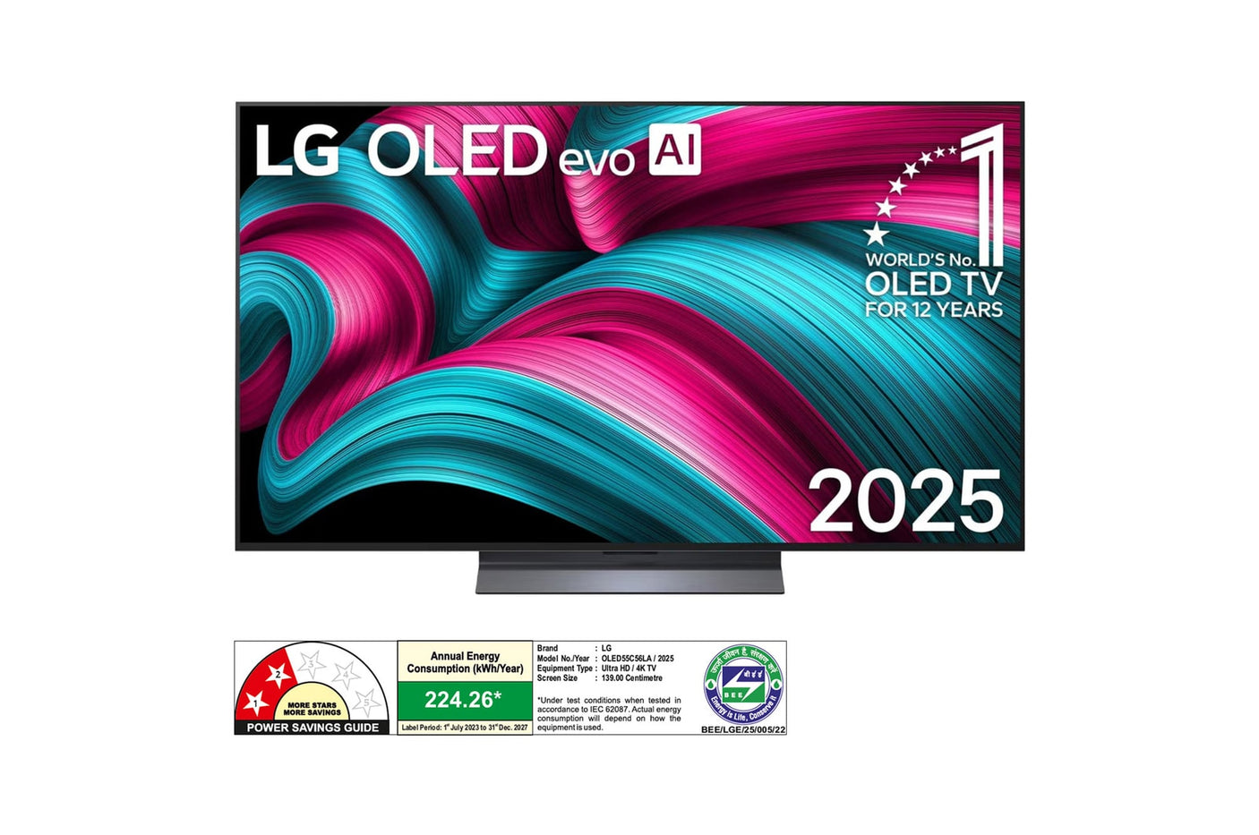 LG OLED evo 139cm (55) TV , α9 AI Processor 4K Gen8, Dolby Vision, Dolby Atmos, FILMMAKER MODE™,OLED55C56LA 2025