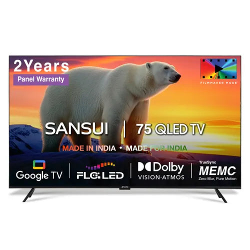 Sansui 190cm (75 Inch) 4K Ultra HD QLED Smart Google TV - HDR10+/HLG, Dolby Vision, Far Field Voice control, Dolby Atmos, Screen Sharing, Google Assistant, JSW75UG23QF