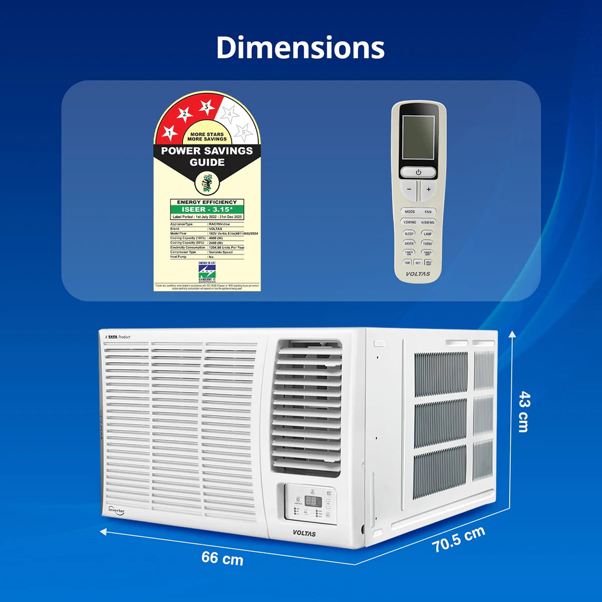 Voltas 1.5 Ton 3 Star Inverter Window AC with Anti Dust Filter (Copper Condenser ,2 in 1 Convertible, 183V Vertis Pearl)