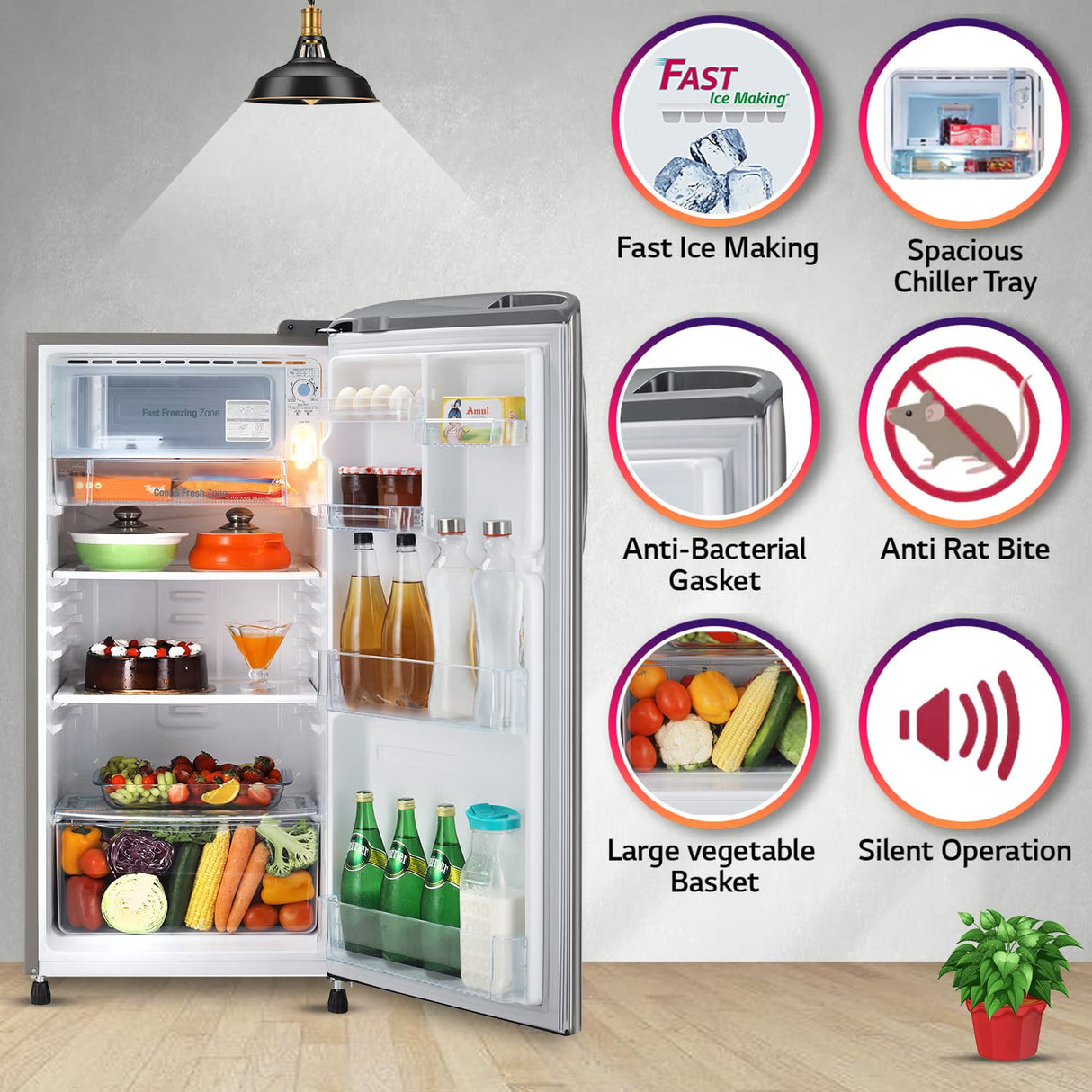 Best Single Door Refrigerator: LG 185L - Fast Ice Making, Shiny Steel