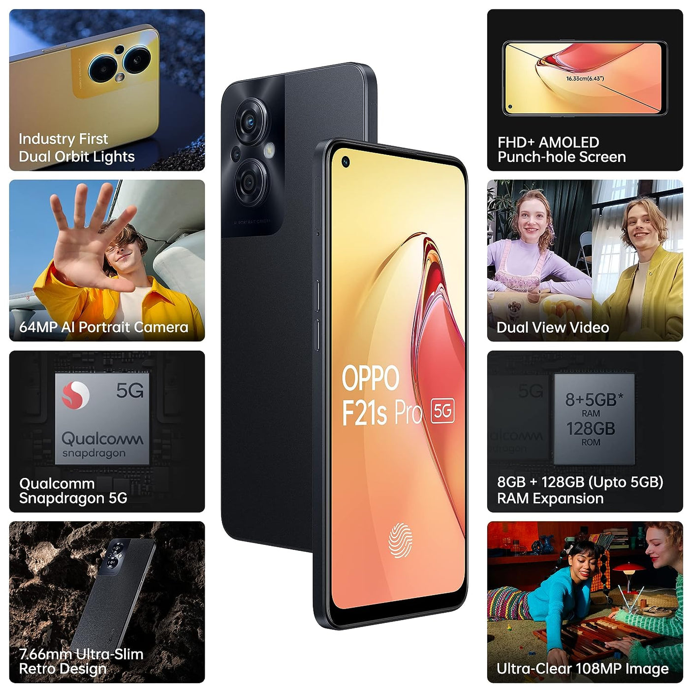 OPPO F21s Pro 5G - Starlight Black, 8GB RAM, 128 Storage: Stylish and powerful.