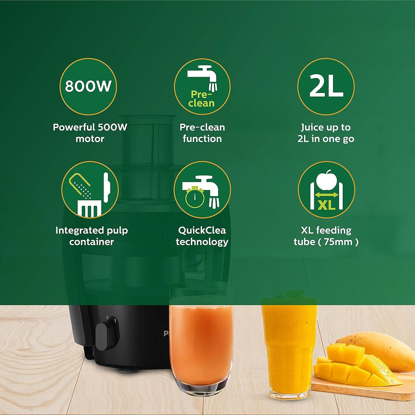 Philips Viva Collection Juicer HR1863/20: 2-Litre capacity for efficient juice making.