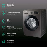 SAMSUNG 8 kg 5 Star Inverter Fully Automatic Front Load Washing Machine (WW80T4040CX1TL, Diamond Drum, Inox)