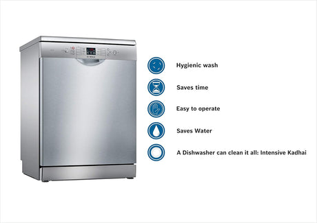 Bosch 13 Place Settings, Free Standing Dishwasher (SMS66GI01I, Silver Inox), extra dry and hygienic wash