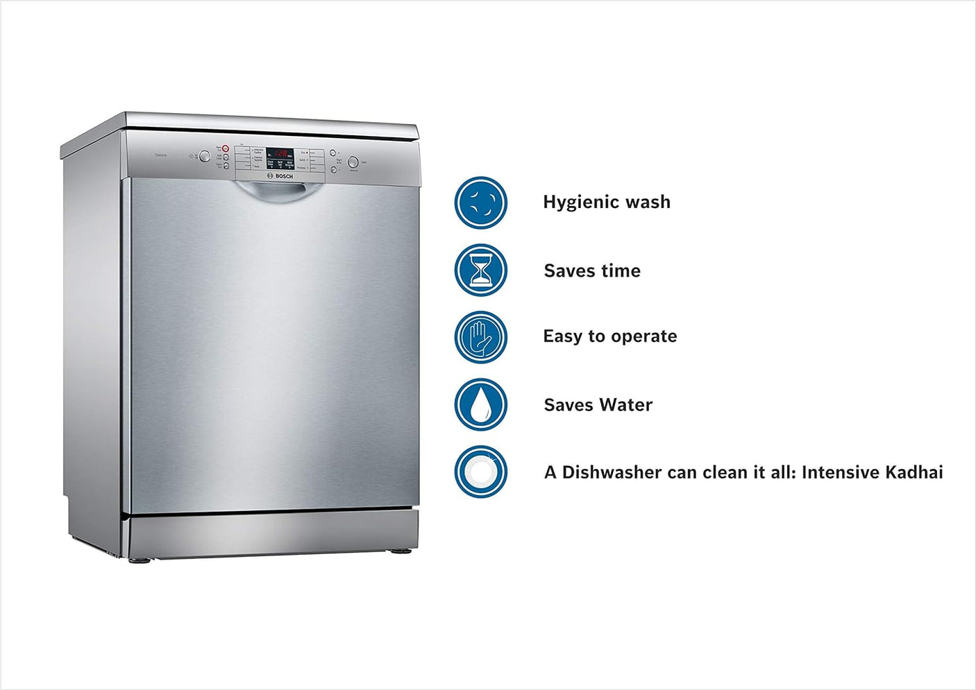 Bosch 13 Place Settings, Free Standing Dishwasher (SMS66GI01I, Silver Inox), extra dry and hygienic wash