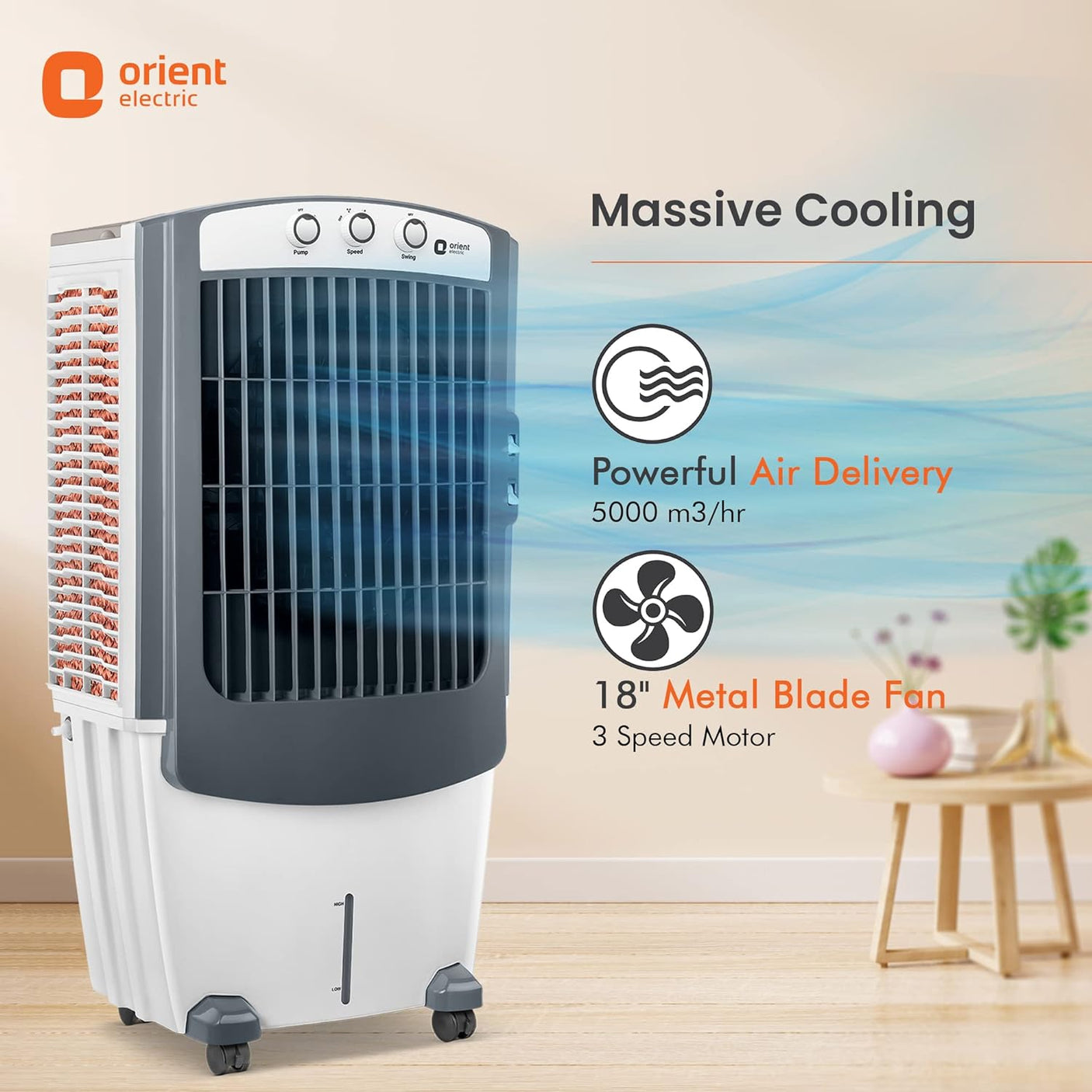 Orient Electric Titan 100L Desert Air Cooler with Honeycomb Pads with 18 inch Aluminium fan blade (White)