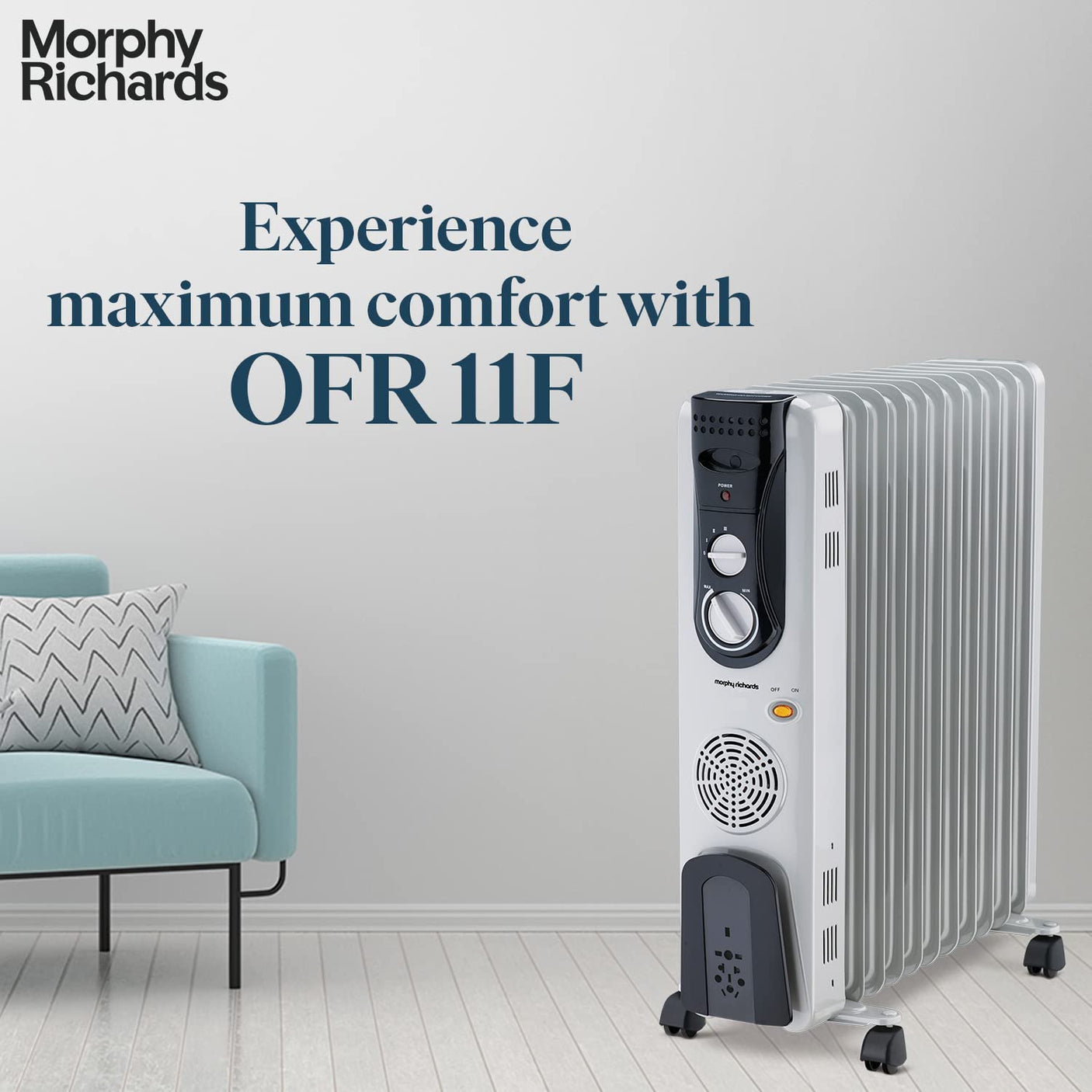 Morphy Richards OFR Room Heater, 11 Fin 2900 Watts Oil Filled Room Heater With 400W PTC Ceramic Fan Heater, ISI Approved (OFR 11F White/Black)