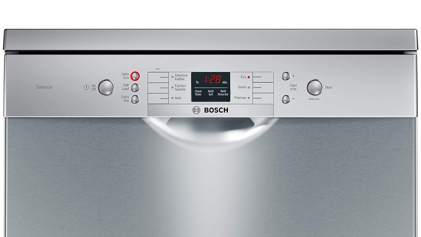 Bosch 13 Place Settings, Free Standing Dishwasher (SMS66GI01I, Silver Inox), extra dry and hygienic wash