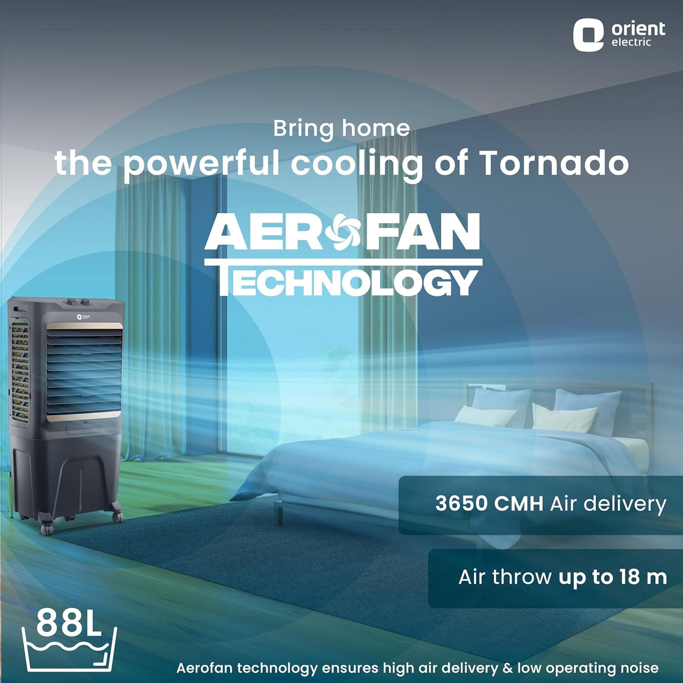 Orient Electric Tornado 88 L Desert Air Cooler for home | Densenest Honeycomb Pads for More Cooling| Inverter Compatible | High Air Delivery with Aerofan technology|Air Cooler for Room | Dark Grey