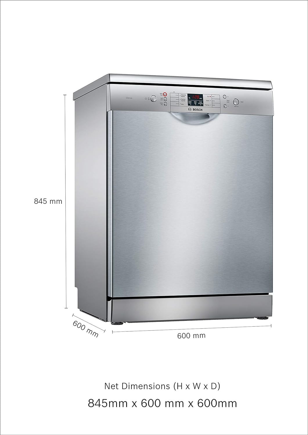 Bosch 13 Place Settings, Free Standing Dishwasher (SMS66GI01I, Silver Inox), extra dry and hygienic wash