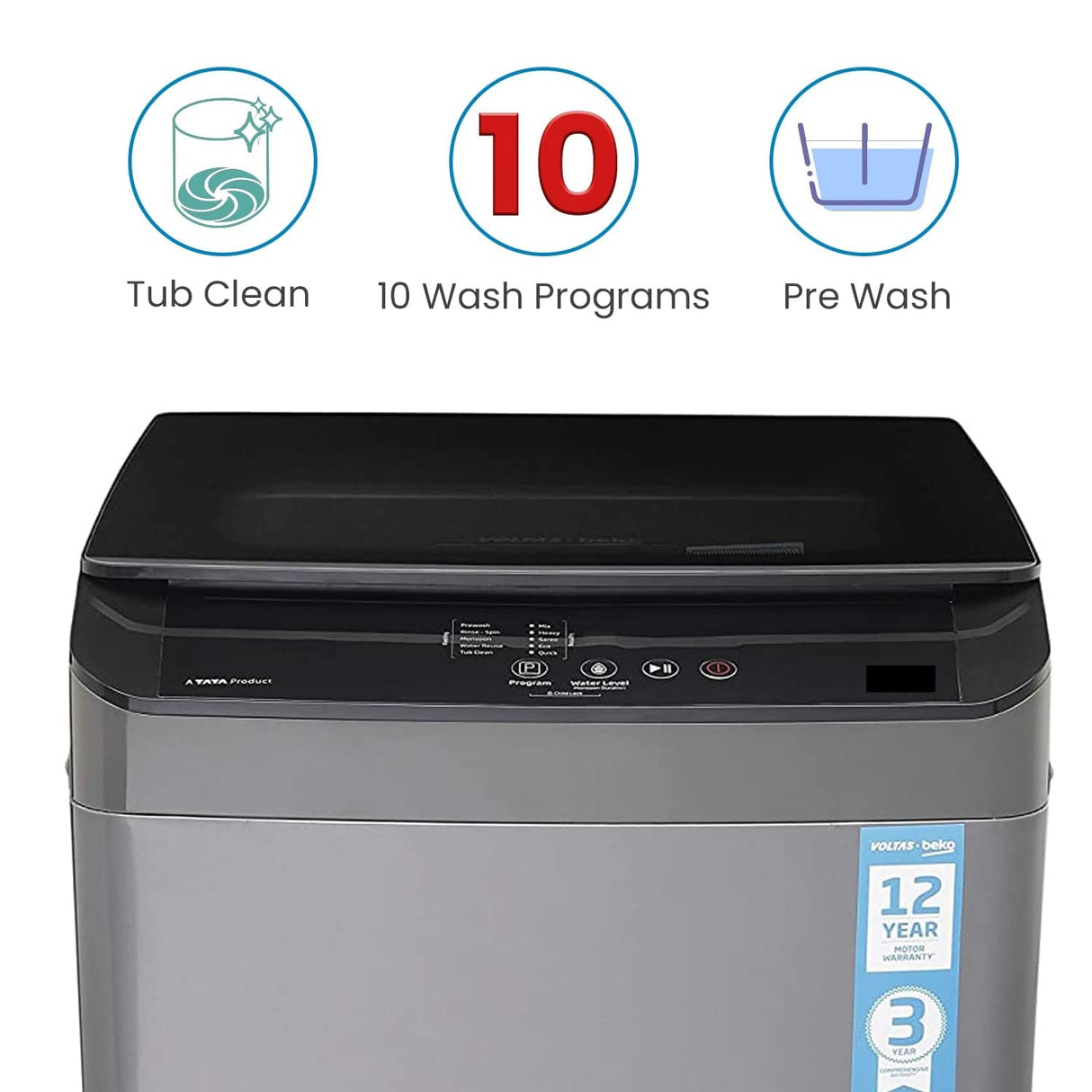 Voltas Beko 9.0 kg 5 Star Fully-Automatic Top Loading Washing Machine (WTL90UPGB, Gray)