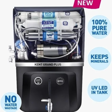 KENT Grand Plus-Black RO Water Purifier 111099B 20 L RO + UV + UF + TDS Control + UV in Tank Water Purifier (Black)