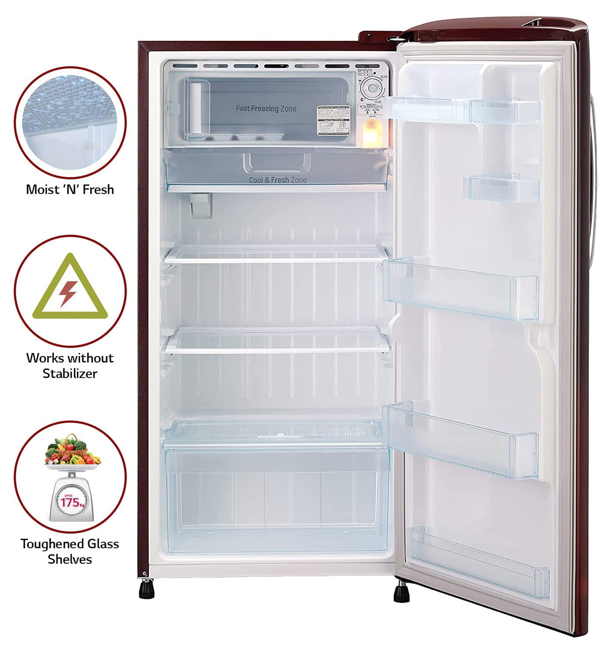 LG 205 L 4 Star Inverter Direct-Cool Single Door Refrigerator  Scarlet Charm, Moist 'N' Fresh, Gross Volume GL-B221ASCY