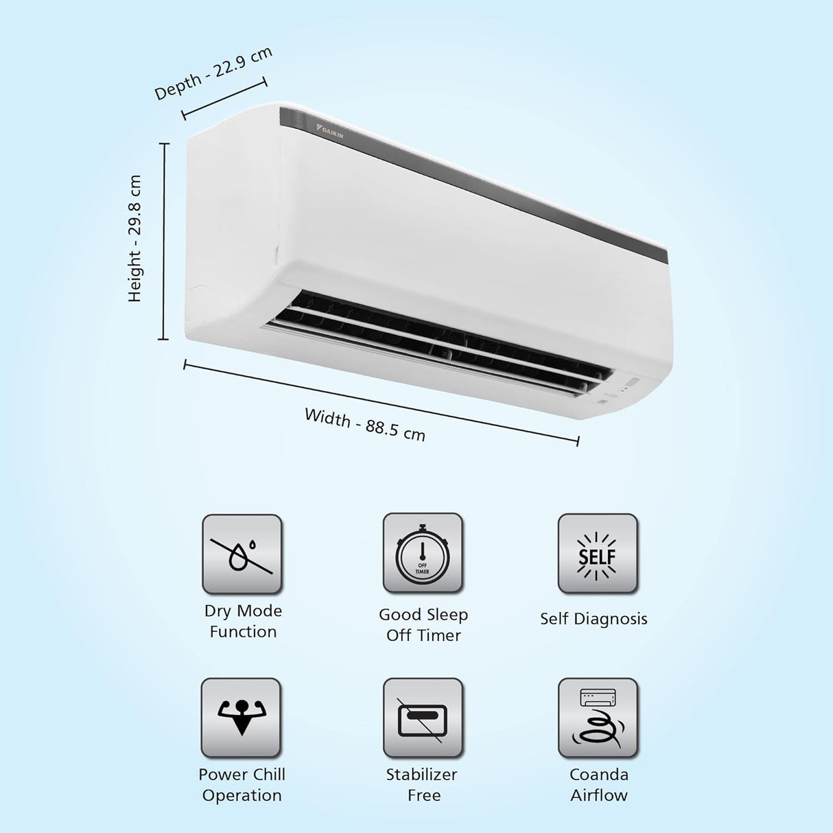 Reliable Cooling Solution: Daikin 1.8T 1 Star AC - Copper, Antibacterial Filter, White.