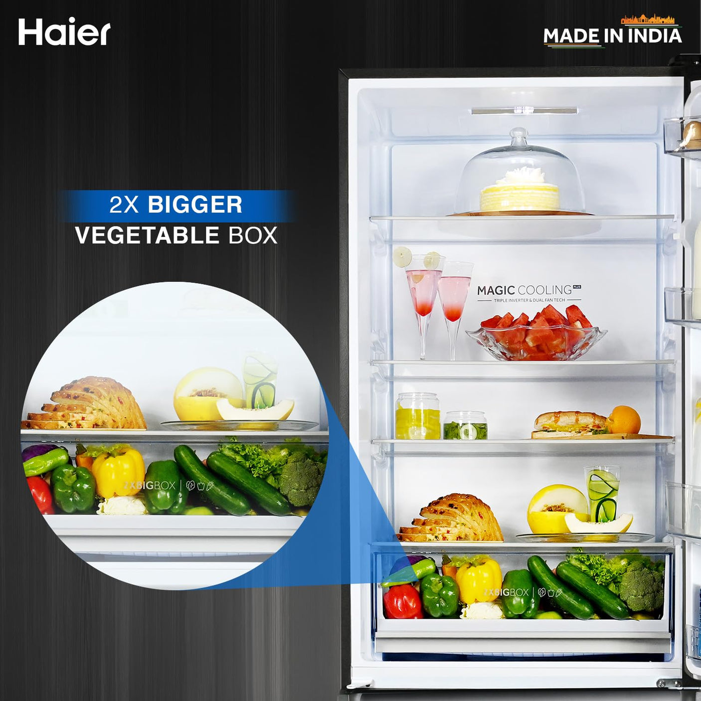 Haier 445 L 2 Star Frost Free Double Door Bottom Mount Refrigerator Appliance (2023 Model, HRB-4952CKG-P, Black Glass,Convertible)