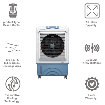 HAVELLS Koolaire-X 51 Litres Desert Air Cooler (Evaporative Cooling Technology, GHRACBKB220, Light Blue/White)