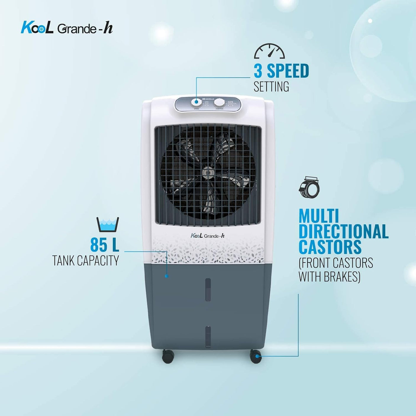 Havells Kool Grande H 85L Desert Air Cooler for home Heavy Duty (Grey) (KOOL GRANDE-85H)