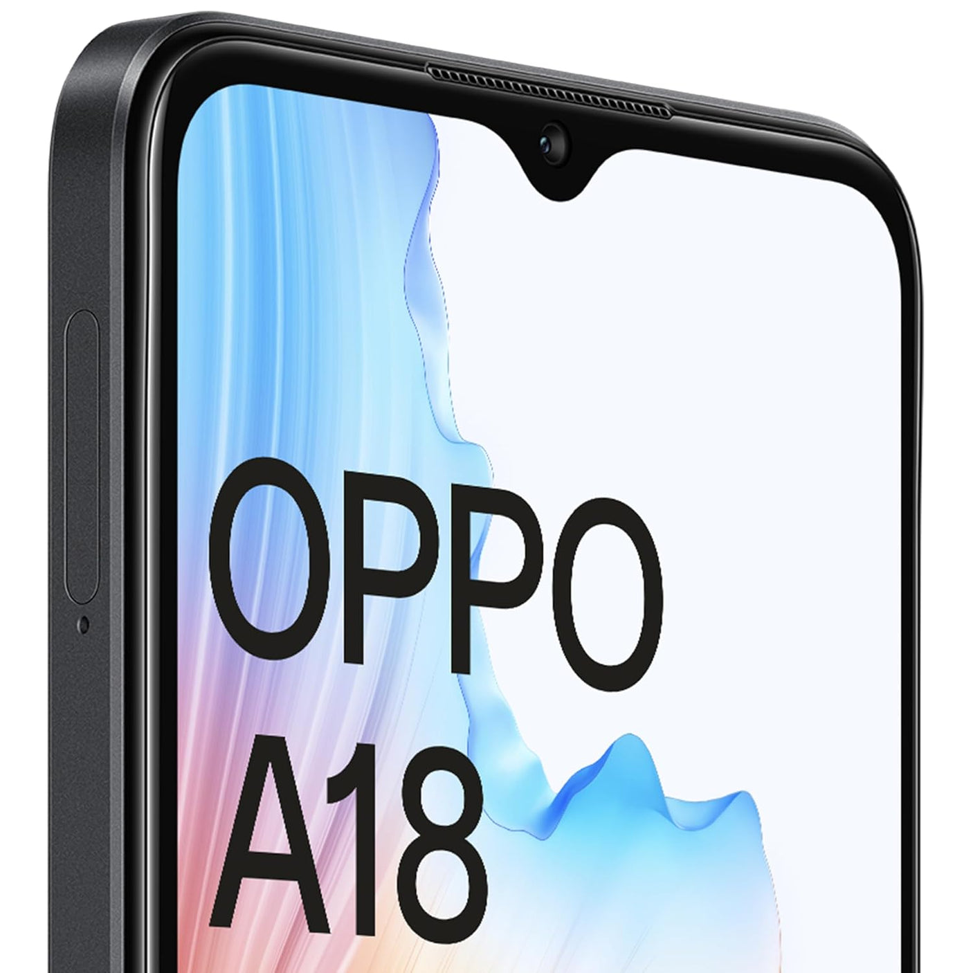 Short: OPPO A18 - Glowing Black, 4GB RAM, 128GB storage, sleek and powerful.