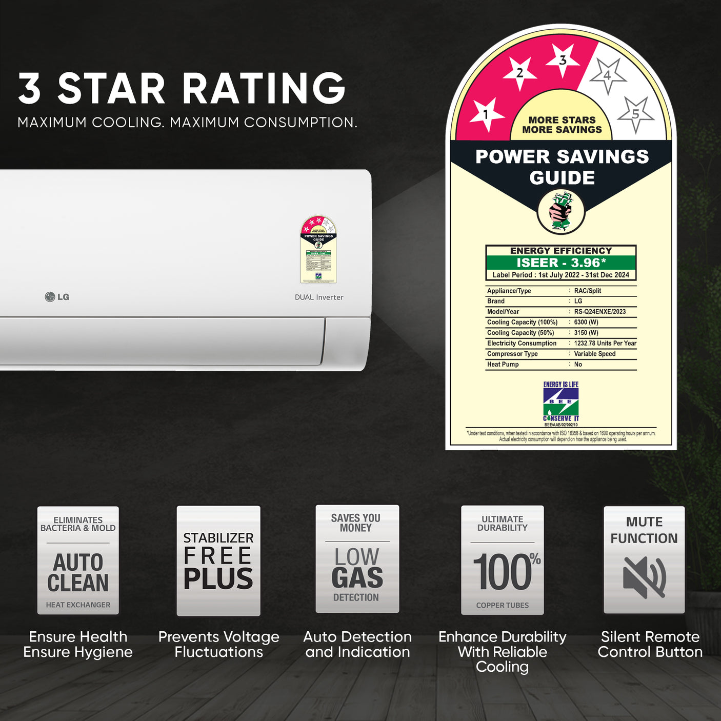 LG 2 Ton 3 Star 6-in-1 Convertible Inverter Split AC, RS-Q24ENXE