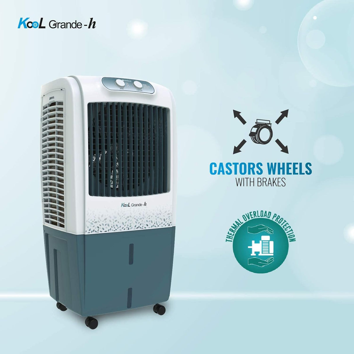 Havells Kool Grande H 85L Desert Air Cooler for home | Powerful Air Delivery | Overload Protection | Everlast Pump | High Density Honeycomb Pads | Ice Chamber | Heavy Duty (Grey)