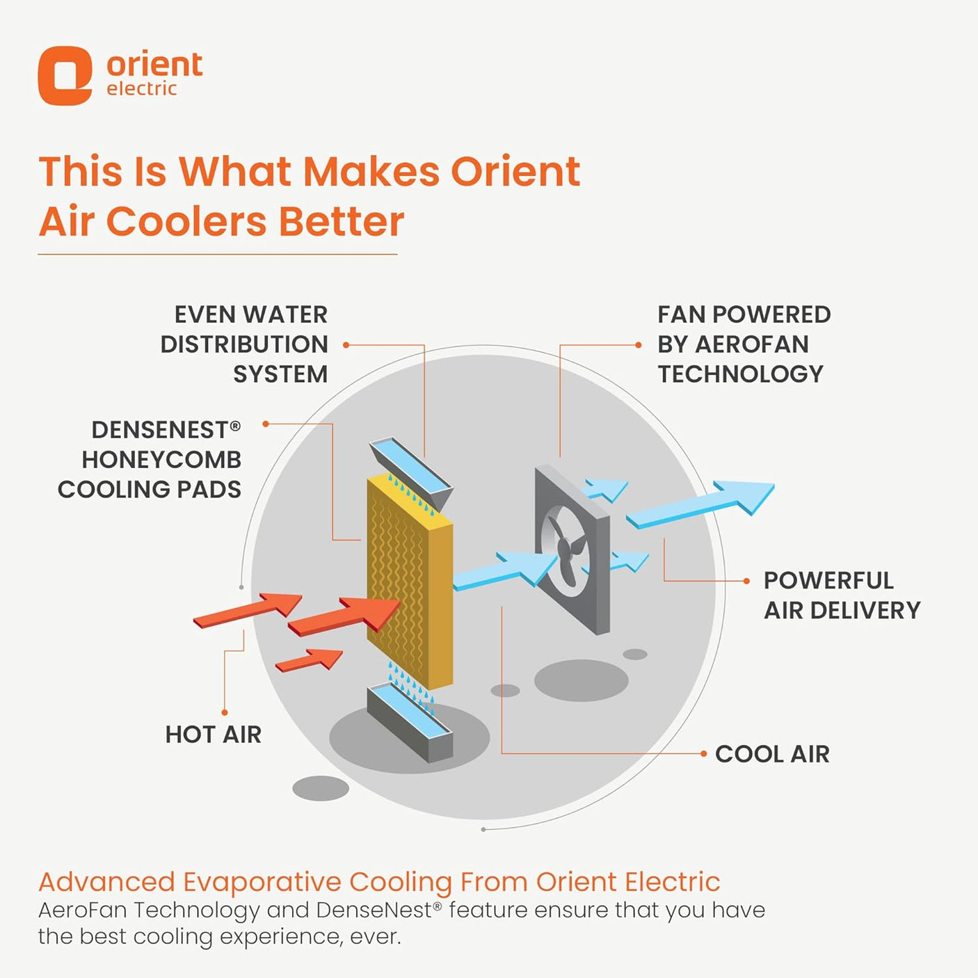 Orient Electric Titan 100L Desert Air Cooler with Honeycomb Pads with 18 inch Aluminium fan blade (White)