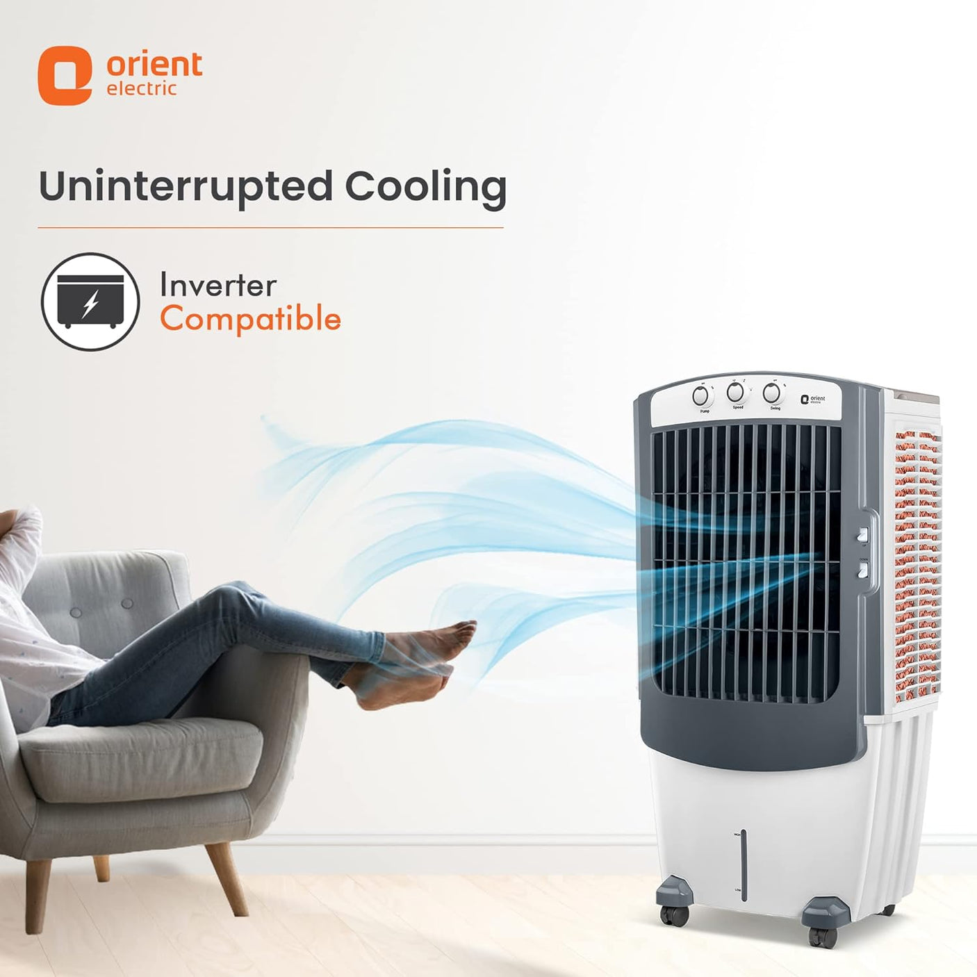 Orient Electric Titan 100L Desert Air Cooler with Honeycomb Pads with 18 inch Aluminium fan blade (White)