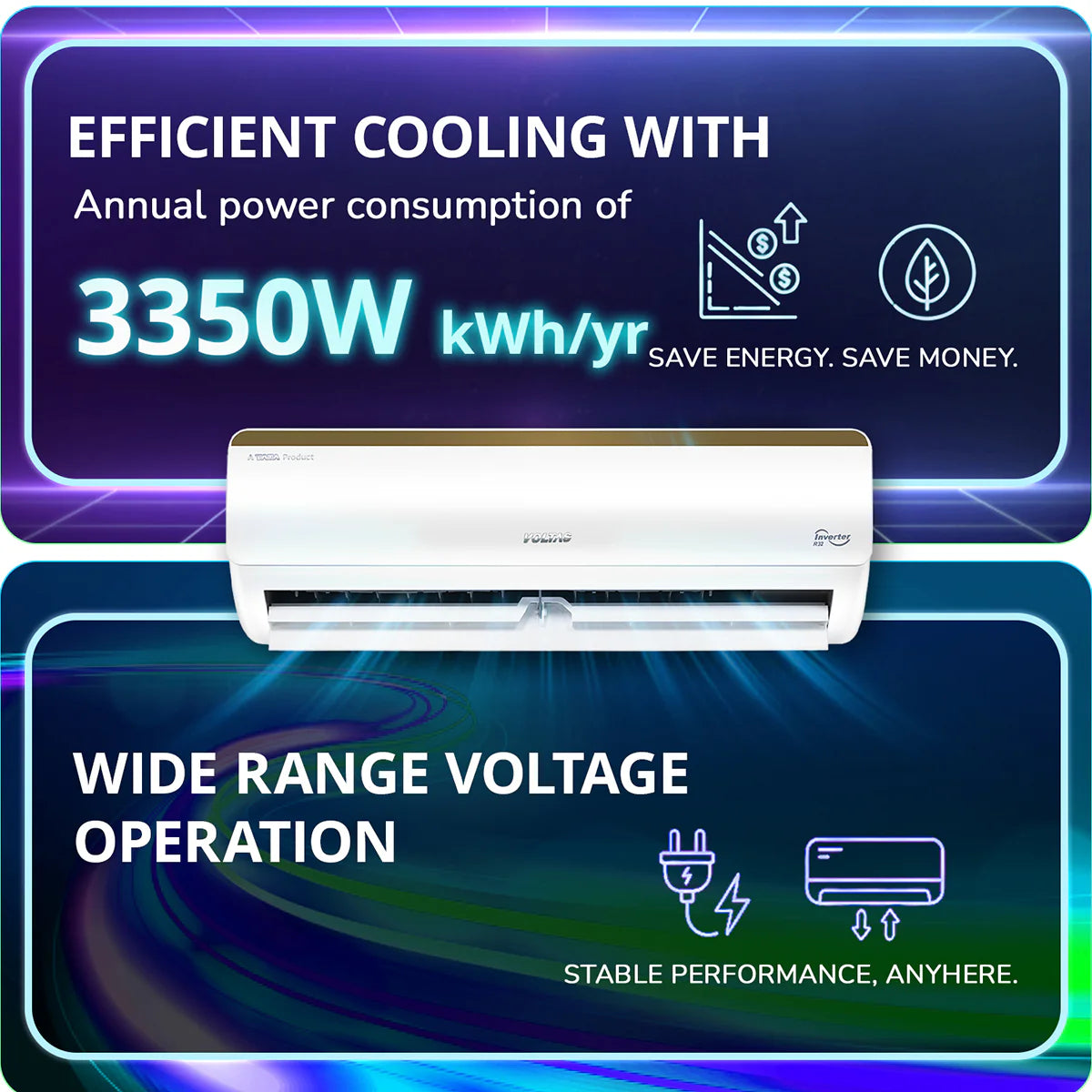 Voltas Vertis Elite Gold 1 Ton 3 Star Inverter Split Air Conditioner (Model: 123INV) | 6-Step Adjustable Mode | Turbo Cooling | Ice Wash Technology | High Ambient Cooling | Copper Condenser | 2026 Model
