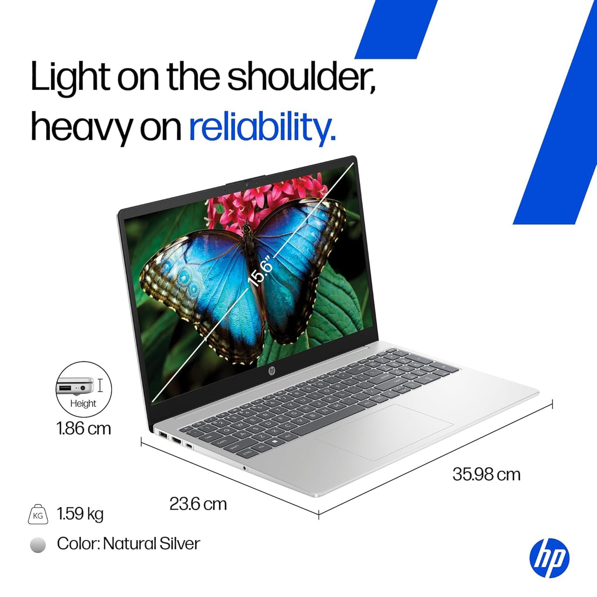 HP 15 fd0682TU Laptop (Intel Core 5 120U, 16GB RAM, 512GB SSD, 15.6” FHD Display, Windows 11 | MS Office 2024, Silver)