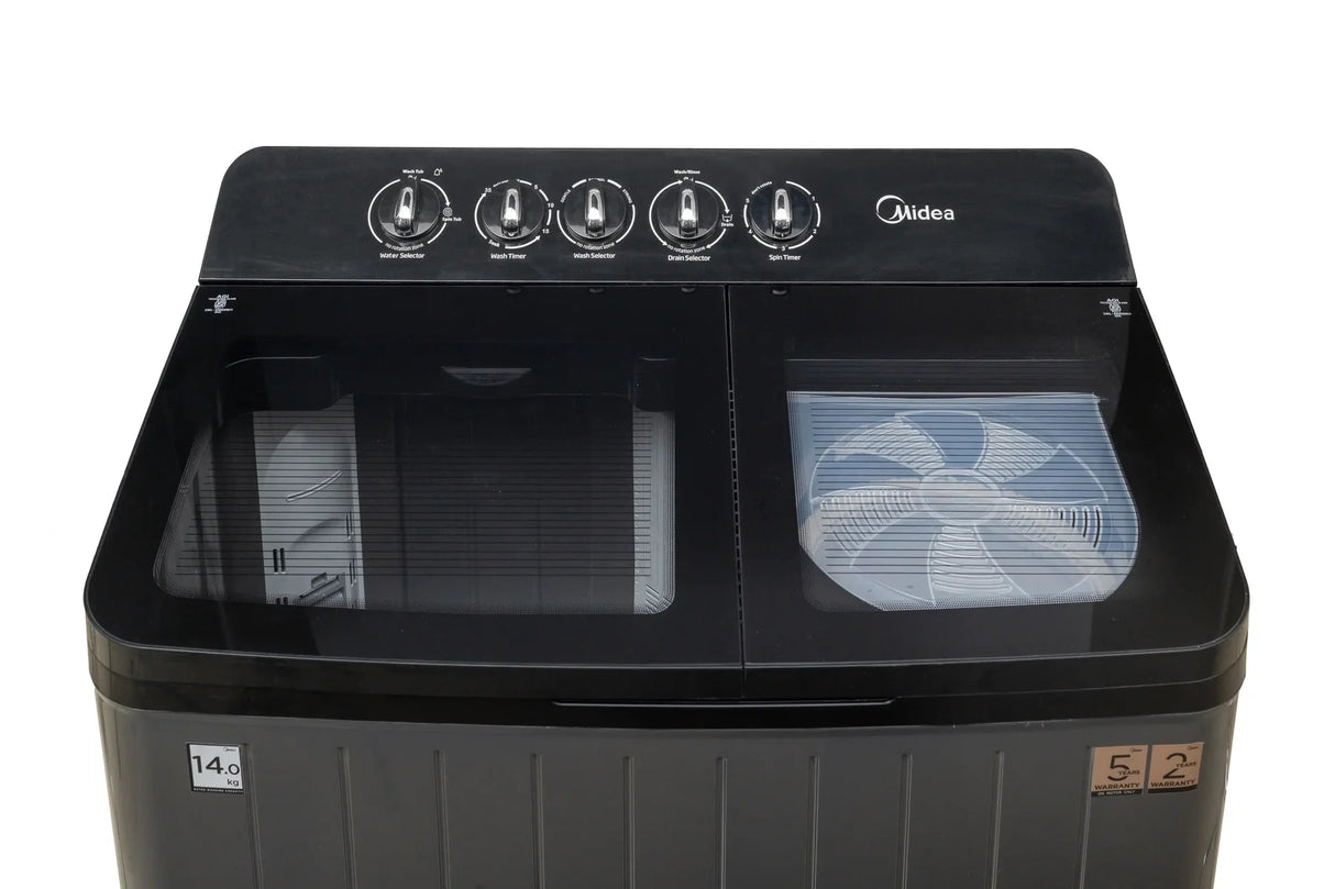 Midea Washing Machine Twin Tub 14 Kg, See Through Glass Lid, Soft Close (MWMSA140GPG(KG)