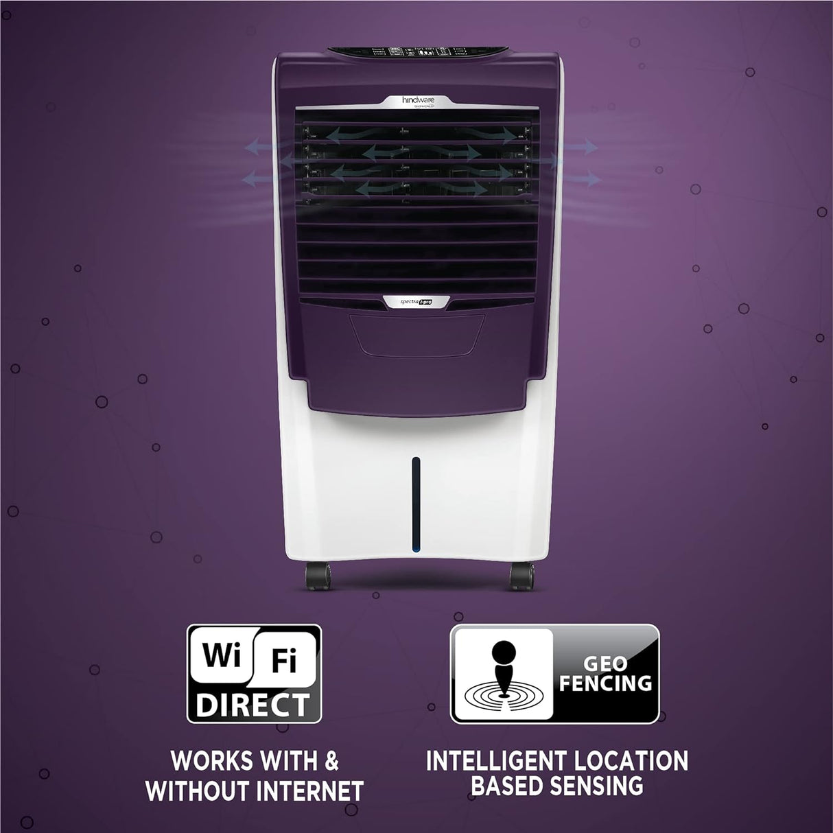 Hindware Smart Appliances SPECTRA i-Pro 36L Personal Air Cooler with IOT technology, Smart Touch Display, Gesture & Mobile App Controls, voice control, Inverter Compatible (Purple)