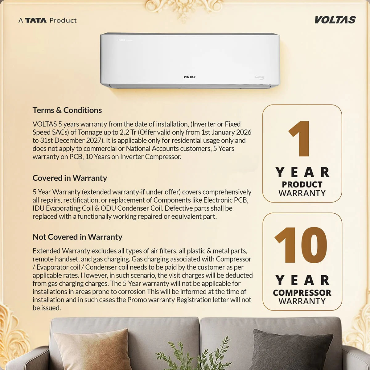 Voltas 1.5 Ton 3 Star Split AC – 183INV Venus Luxe Inverter Air Conditioner