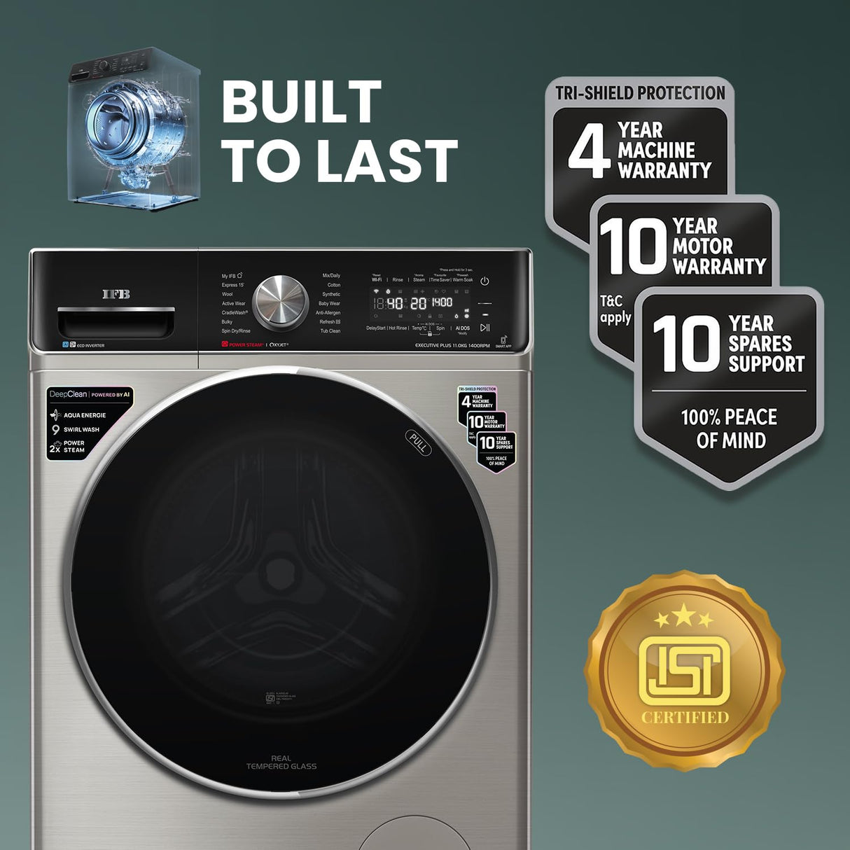 IFB 11 Kg 5-Star Fully Automatic Front Load Washing Machine | DeepClean®, AI DOS, WiFi, PowerSteam®, Oxyjet, Steam Refresh (EXECUTIVE PLUS VSG 1114)