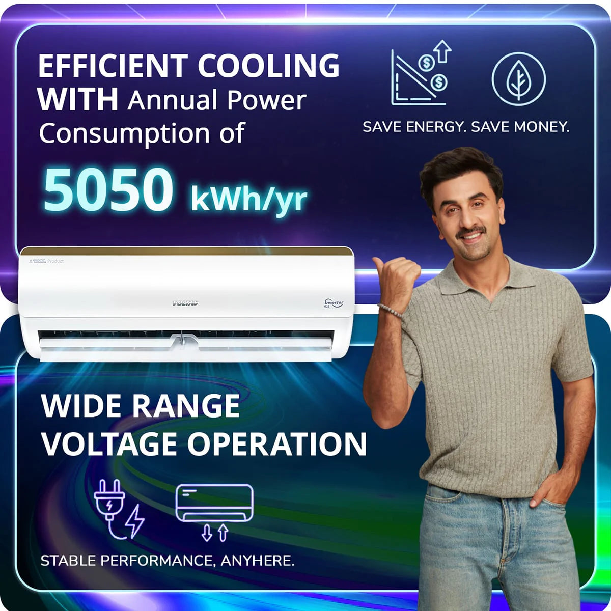 Voltas Vertis Elite Gold 1.5 Ton 5 Star Inverter Split Air Conditioner (Model: 185INV) | Energy Efficient Cooling | Turbo Mode | High Ambient Performance | Copper Condenser | Smart Inverter Technology | 2026 Model