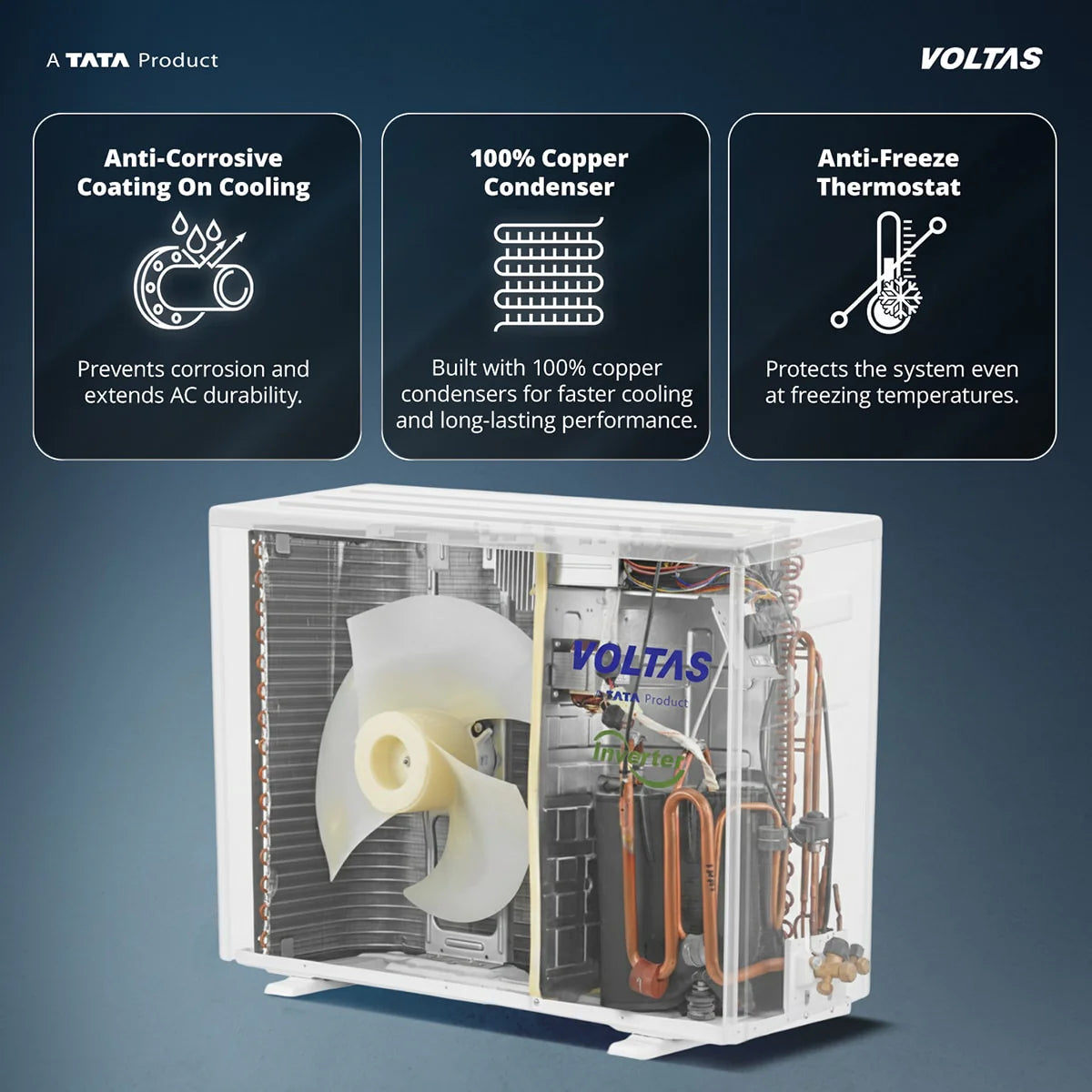 Voltas Vectra Zenith 1.5 Ton 3 Star Inverter Split Air Conditioner (Model: 183INVHC) | High Ambient Cooling up to 52°C | Turbo Cooling | Energy Efficient | Copper Condenser | Smart Cooling Technology | 2026 Model