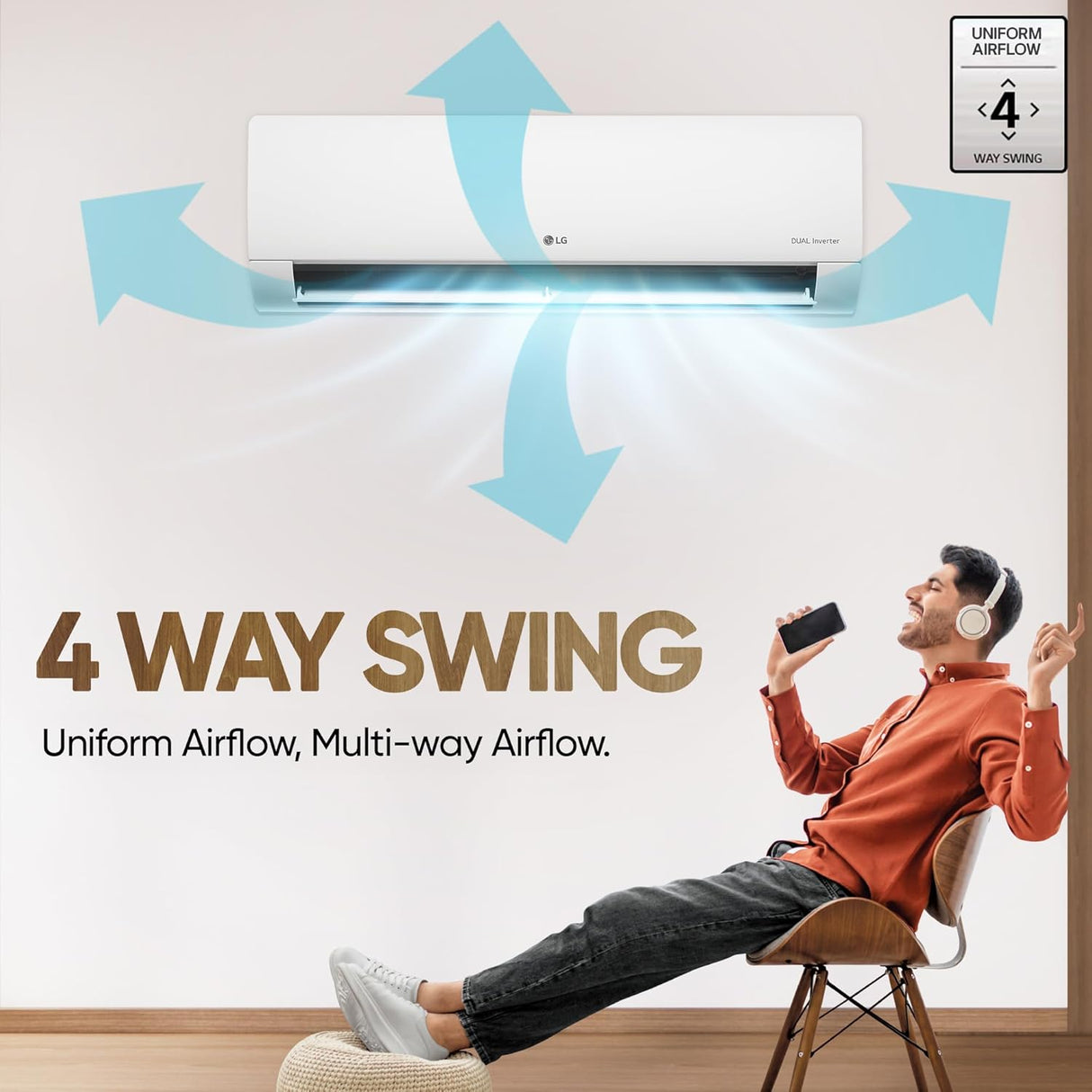 LG 1.5 Ton 4 Star DUAL Inverter Split AC (Copper, AI Convertible 6-in-1, VIRAAT Mode, Faster Cooling & Energy Saving, 4 Way Swing, HD Filter with Anti-Virus Protection, US-Q19JNYE, White)