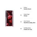 LG 205 L 4 Star Inverter Direct-Cool Single Door Refrigerator  Scarlet Charm, Moist 'N' Fresh, Gross Volume GL-B221ASCY