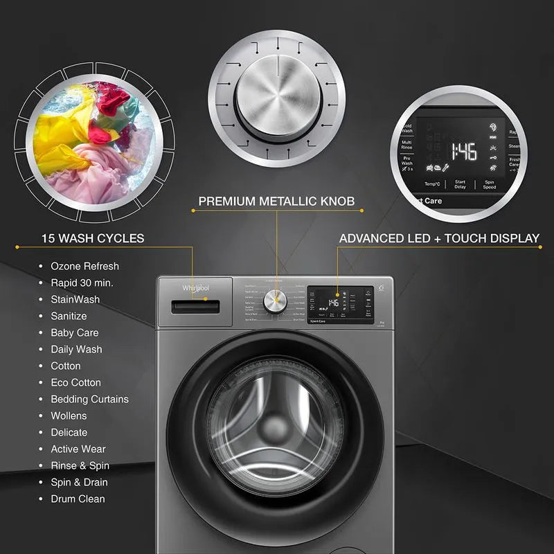 Whirlpool 9kg 5 Star Xpert Care Front-Load Washing Machine with Ozone Air Refresh Technology and In-Built Heater 33027