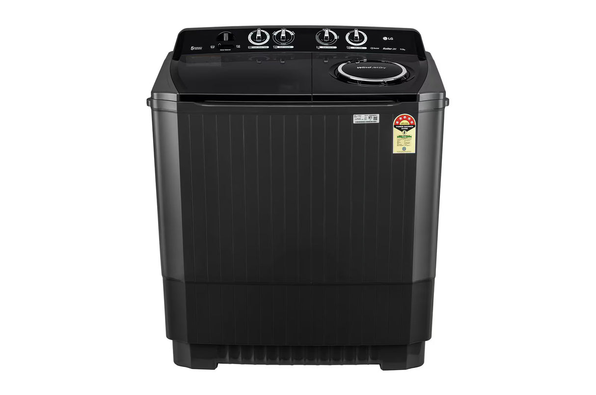 LG 11.5Kg Semi Automatic Top Load Washing Machine, Roller Jet Pulsator + Soak, Full Black (P115ASLAZ)