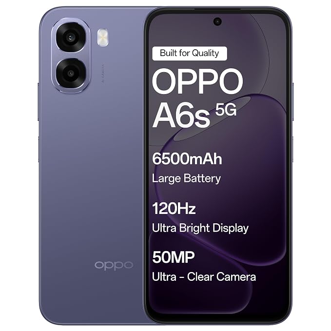 Oppo A6s 5G 4GB/128GB | Dimensity 6300, 6000mAh Battery, IP65 Rated, 120Hz Display, Purple