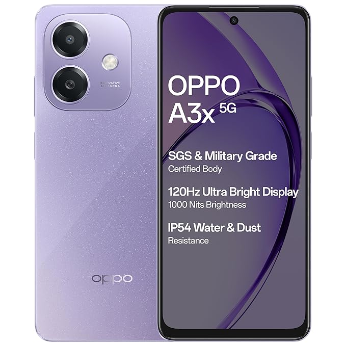 OPPO A3X 5G (Starry Purple, 4GB RAM, 128GB Storage)|6.67” HD+ 120Hz Refresh Rate Screen | 45W SUPERVOOC