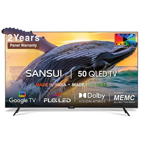 Sansui 127 cm (50 Inch) 4K Ultra HD QLED Smart Google TV JSW50UG23Q | Dolby Vision, HDR10+ & HLG | MEMC & HSR 120Hz | Dolby Atmos | Screen Sharing | Google Assistant | Bezel-Less LED TV