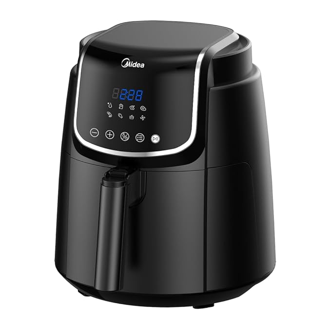 Midea 5L Air Fryer | 1500W Power | Digital display with 8 preset menu settings | Crisp Frying, Grill, Roast, Steam & Bake | Auto Cut-Off | 90% Less Oil | Non Stick Coating & Crisper Basket