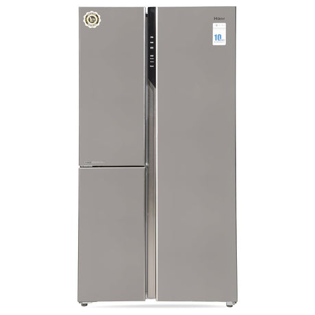 Haier 598L Side-by-Side Refrigerator - Sleek Inox Steel design for your kitchen.