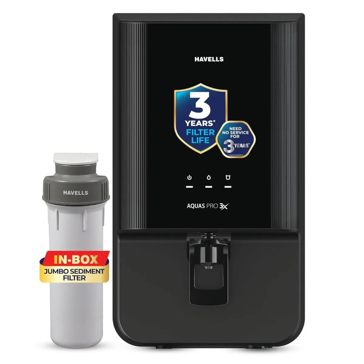 Havells Aquas Pro 3X Water Purifier | RO+UV, 3-Year No-Service Filter Life, White
