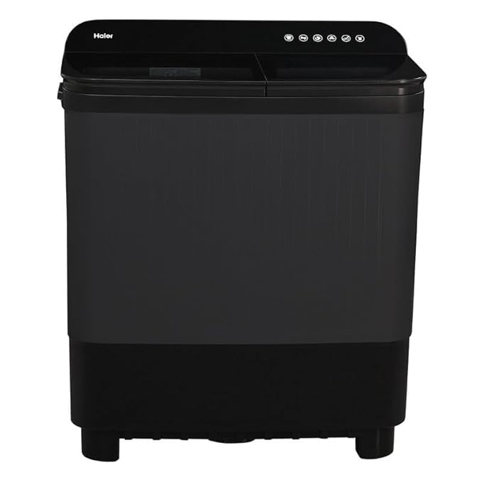 Haier 9 Kg 5-Star Semi Automatic Top Load Washing Machine | Magic Filter, Rat Mesh, Toughened Glass Lid (Black)
