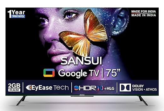 Sansui 75 Inch 4K Ultra HD Smart Google TV (JSW75GSUHDFF) | LED Display | Voice Control | Pebble Grey